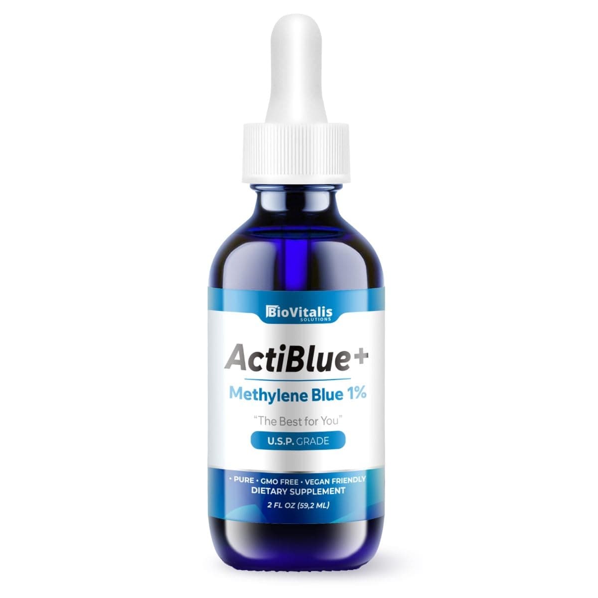 Actiblue+ Methylene Blue 1% : Methylene Blue ISO Certified Third Party Lab Tested 99,9% No Formaldehyde No Alcohol No Gluten&GMO(2Fl.Oz)