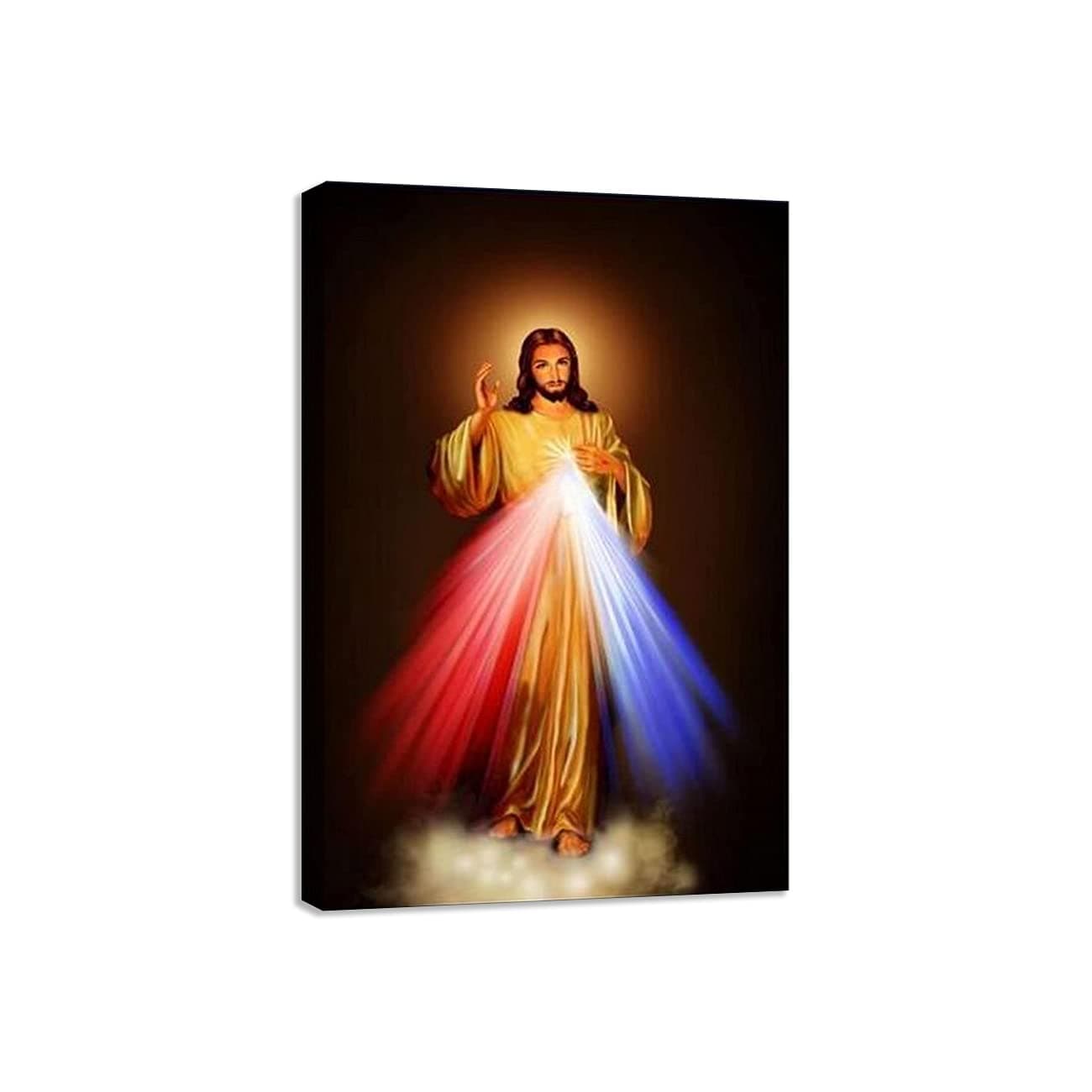 ZHONGYUTONG Motivational Art Film Poster Divine Mercy Image Love Jesus Christ Canvas Painting Jesus Wall Art Print Picture Home Decor Frame Ready to Hang (16x24inch)