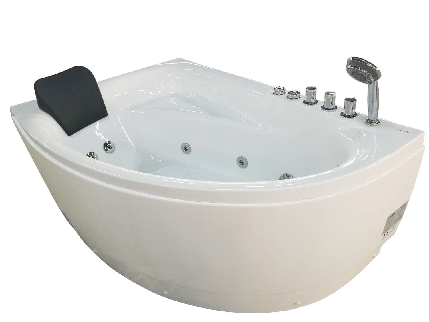 EAGO AM161-R 5' Single Person Corner White Acrylic Whirlpool Bath Tub-Drain on Right, 40-50 Gallons