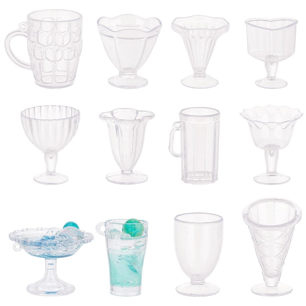 OLYCRAFT 24PCS Mini Cups Keychain Kit Epoxy Resin Casting Kit Dollhouse Miniature Pendant Charms Keychain Pendants for Key Chian DIY and Earring Making