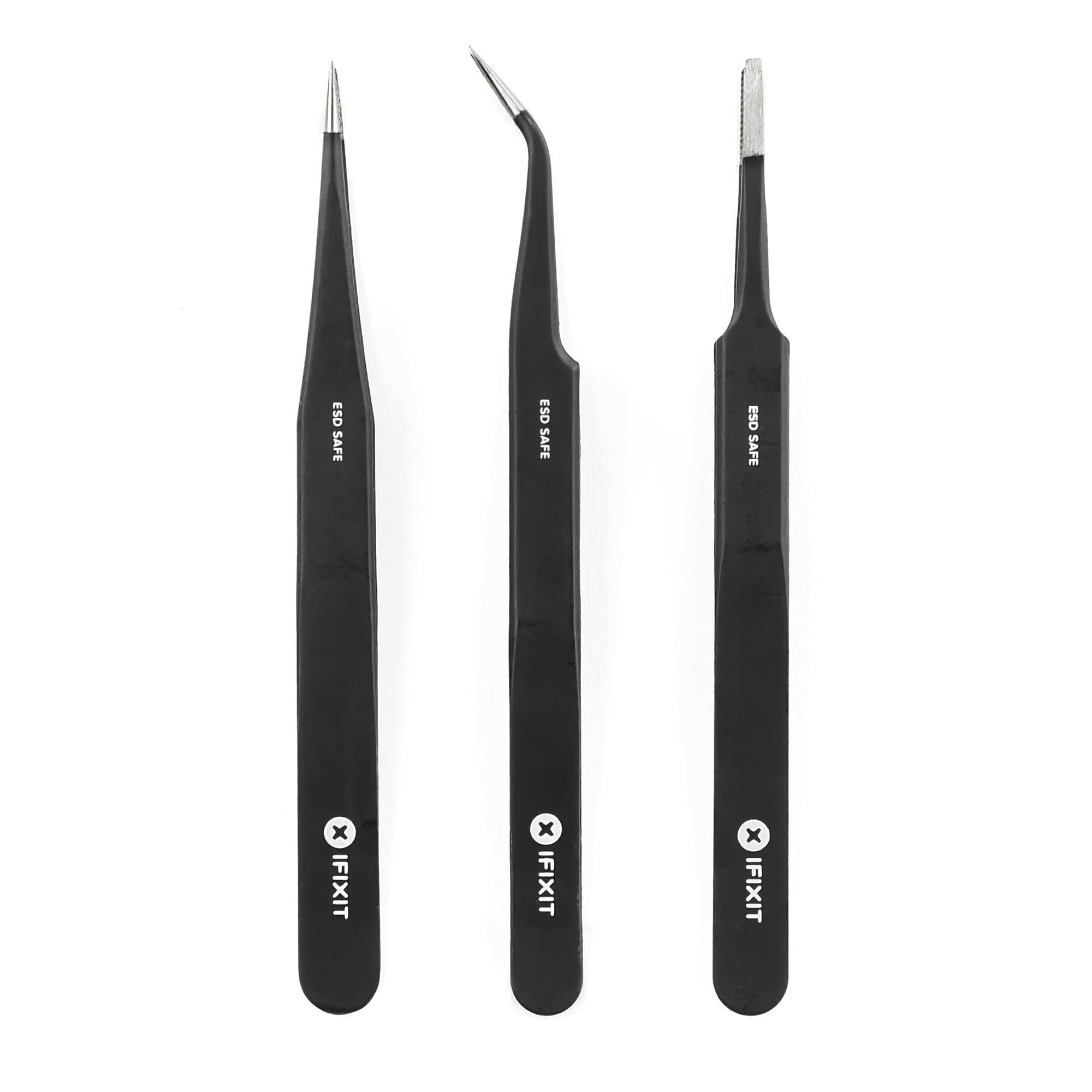 iFixit Precision Tweezers Set - Ultra Precision, Vine Neck, Straight Serrated Round Tip Type for Weight (Set of 3)