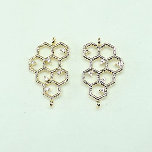 2 Pieces of Gold Beehive Metal Beads Pendants Connectors Leaves Charm Links for Earrings Necklace Bracelets etc. Jewelry Making Supplies - annielov #MB-230-GD