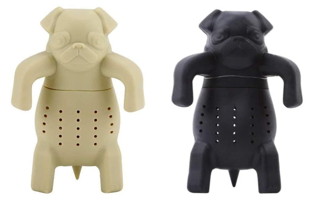 SET of 2 black & tan Dog Pug Shape Tea Infusers Loose Leaf Strainer Herbal & Fruit Tea Filter Diffuser Food Grade Silicone Add fun to tea time