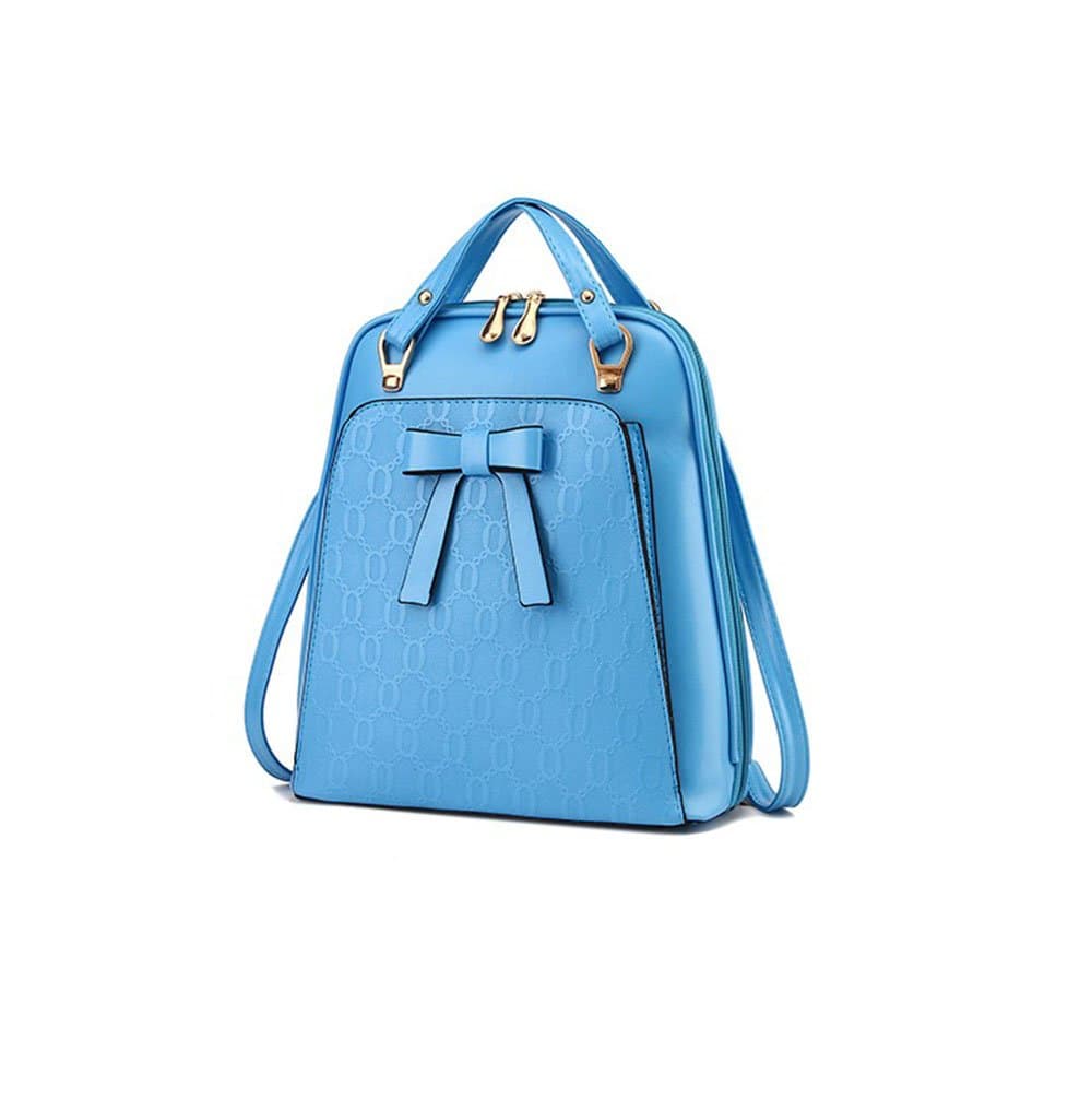 Ms. shoulder backpack shoulder bag Korean version of the influx women bag dual College Wind pu leather bag(Blue color)