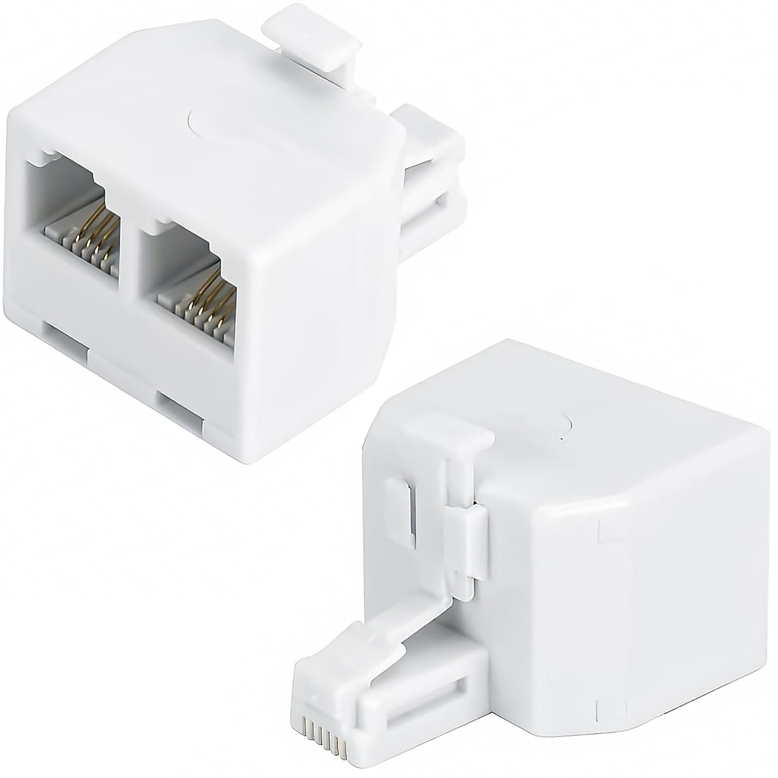 YIENFBEV Phone line Splitter, RJ11 Wall Plate Male Plug to Dual RJ11 Female Socket Adapter 2 Pack - White