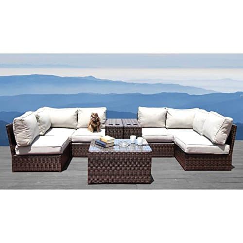 Lucca Collection Wicker Patio Resort Grade Furniture Sofa Set for Garden, Backyard, Porch, Pool with Seat and Back Cushions |No Assembly Required (9 Piece Sectional Set)