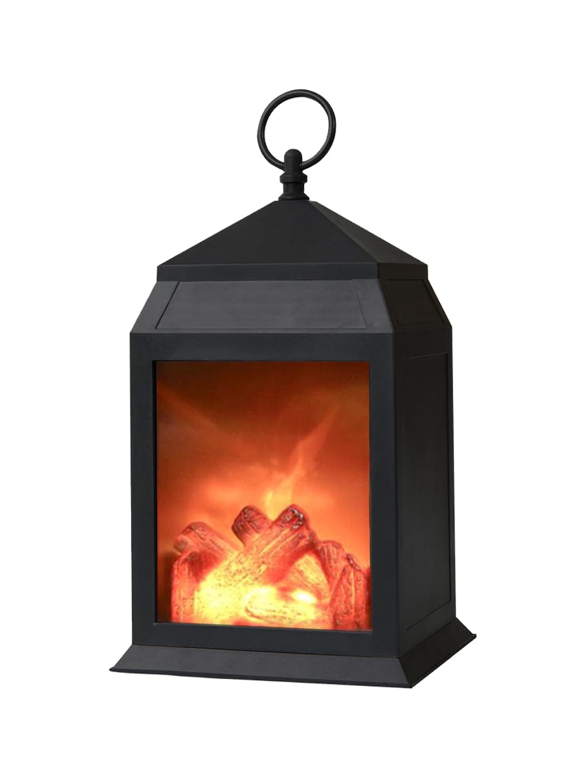 Decanit Decorative Realistic Fireplace Lantern - Battery/USB Operated With 6 Hour Timer - Indoor/Outdoor Tabletop Lamp - 1 PC Black