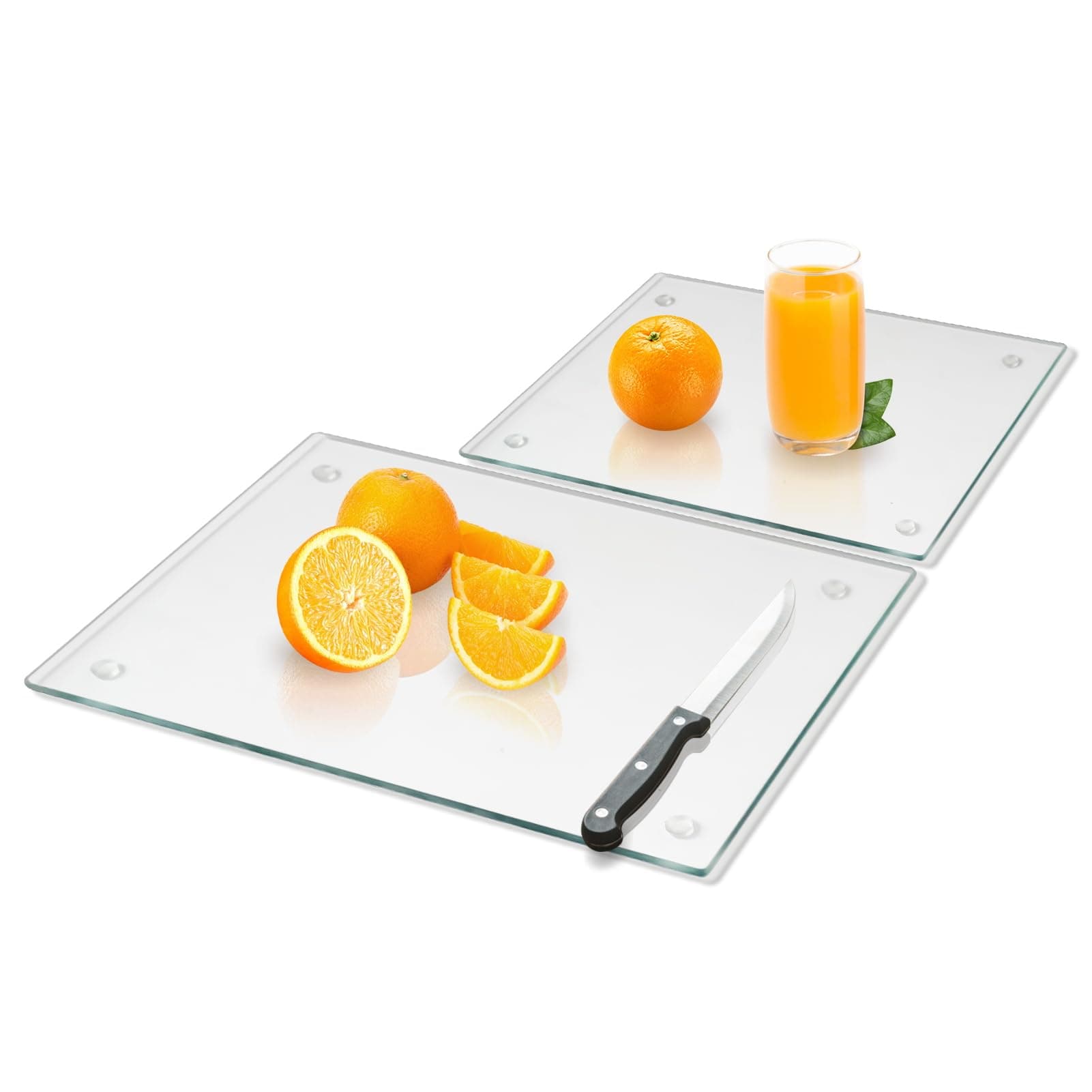 Tempered Glass Cutting Board for Kitchen, Clear Glass Board for Countertop, Heat Resistant, with Non-Slip Feet, 12x16" & 12x8" 2 Pcs Clear