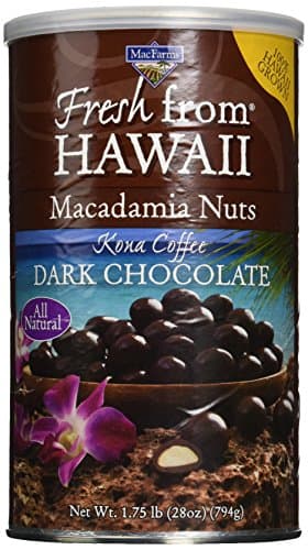Kona Coffee Dark Chocolate Macadamia Nuts, 100% Hawaii Grown, 1.75 Lb Re-Sealable Can