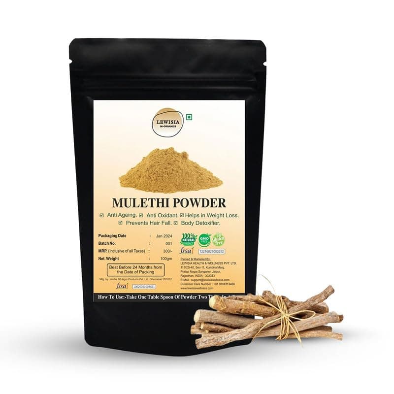 Mulethi Powder for Face and Hair, Skin Glowing, Jeshthamadh, Organic Yashtimadhu Powder, Licorice Powder for Dark Spots, Powder for Glowing Skin (100g)