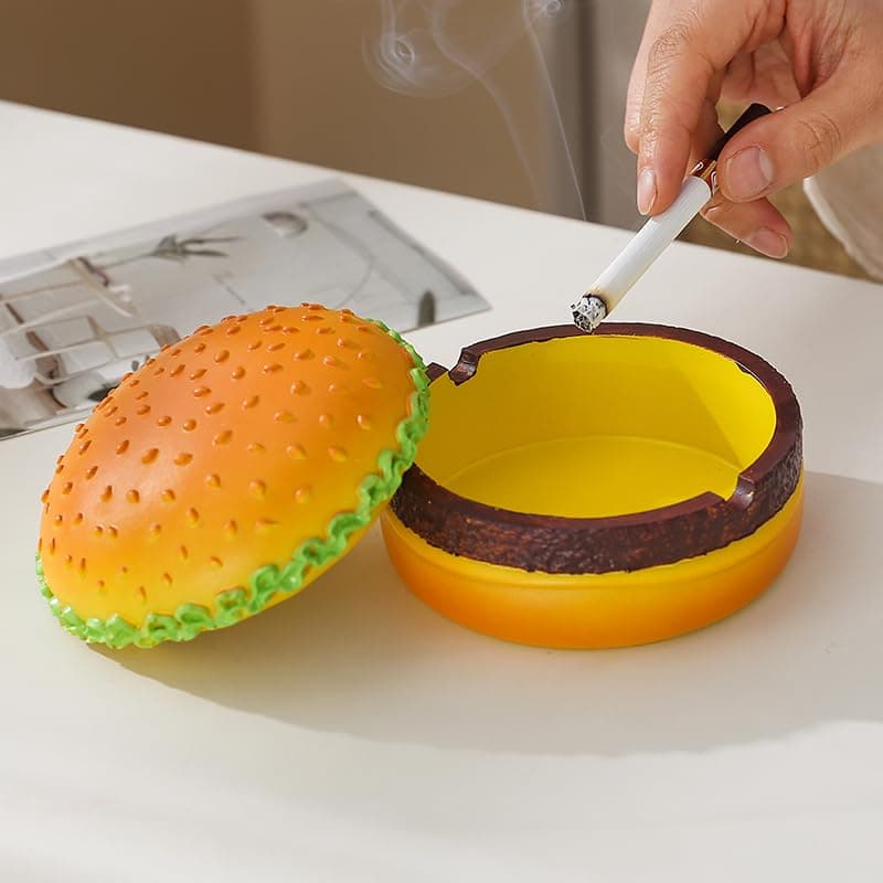 Creative Ashtray,Cute Burger StylingAshtray,Tabletop Portable Modern Ashtrays for Home office Fashion Decoration Handmade Gift,Great Gift for Men Women(Yellow )