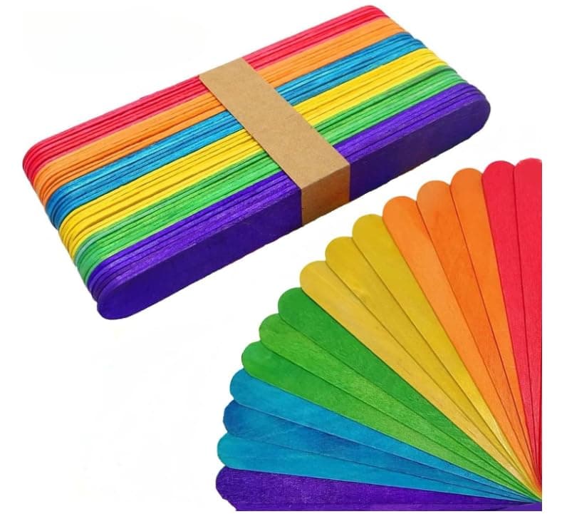 50 Jumbo Coloured Wooden Lollipop Lolly Sticks Kids Art Craft Models