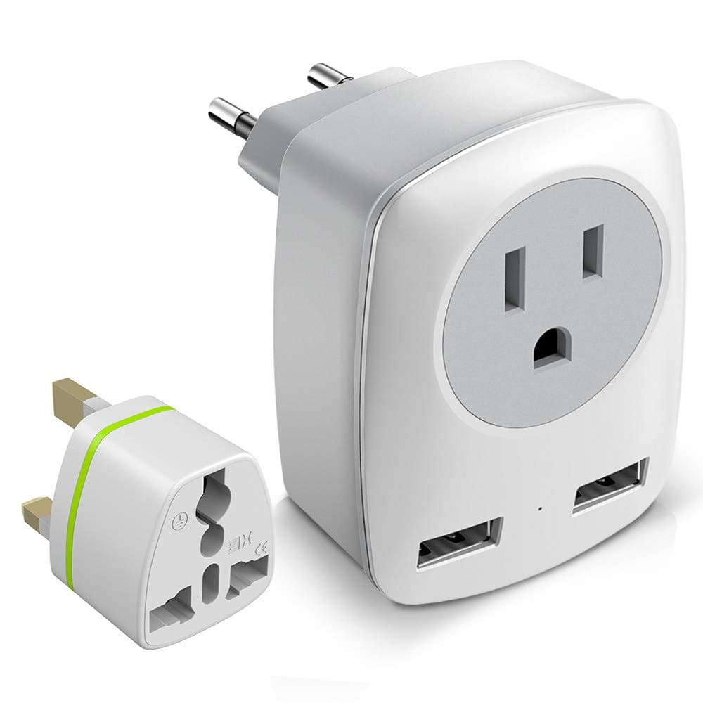European Travel Plug Adapter, The US to Europe & UK Power Outlet Converter, USA to England Ireland German Italy Spain France Greece Iceland International Electrical Adaptor USB Wall Charger