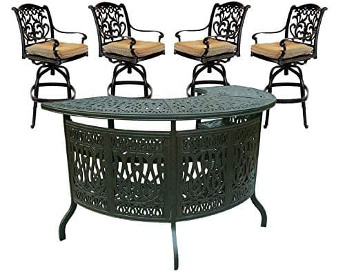 PatioLand Mandalay Patio Cast Aluminum 5pc Party Bar with Half Moon Bar Table - Antique Bronze
