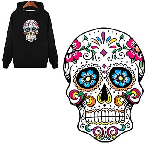 BFY Skull Patch with Colorful Rose Flower Iron on Patches Indian Style Applique Patches Embroidered Patches for Jackets Iron on Band Patches
