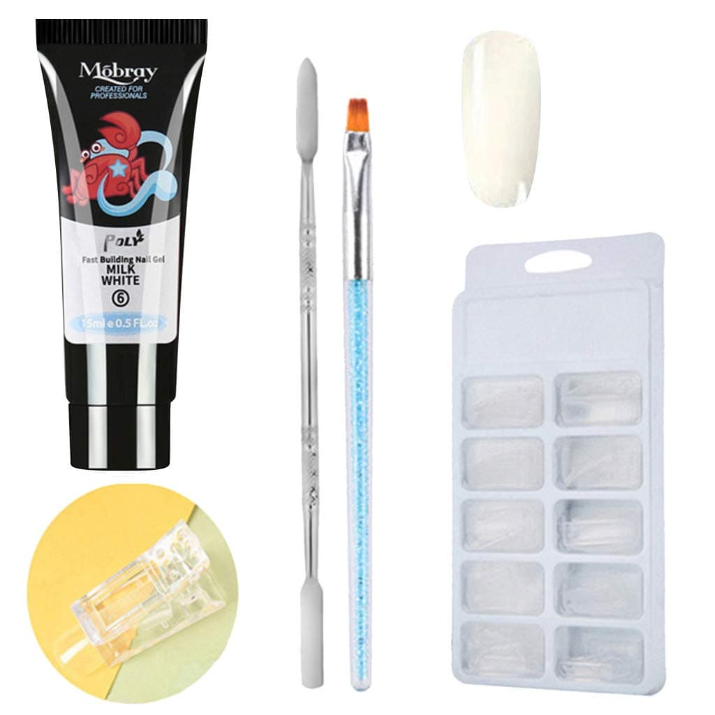 Polygel Nails Extension Gel Kit, 1PCS *15ml Poly Gel+ 100PCS Bo of Nail Molds + 1 Transparent Clip + 1PC Double-end Brush Pusher + 1PC Brush, Nail Salon Set Quick Nail Light Set with Nail Tools
