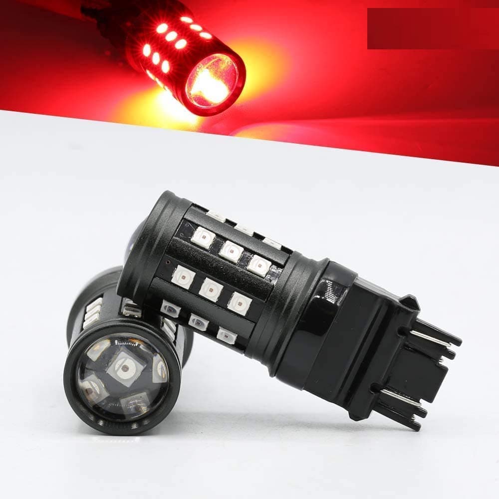 7443 Red Flashing Strobe Blinking Rear Alert Safety Brake Tail Stop High Power LED Light Bulbs