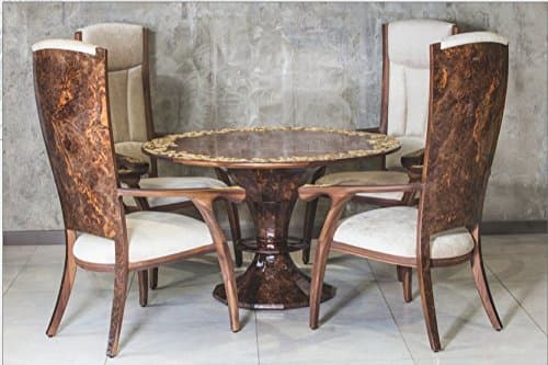 Luxury Handcrafted Dining Room Set Chestnut by Emelyanov. Made of Royal Walnut, Walnut Root, Inlay Natural Baltic Amber Up to 4mln. Years Old