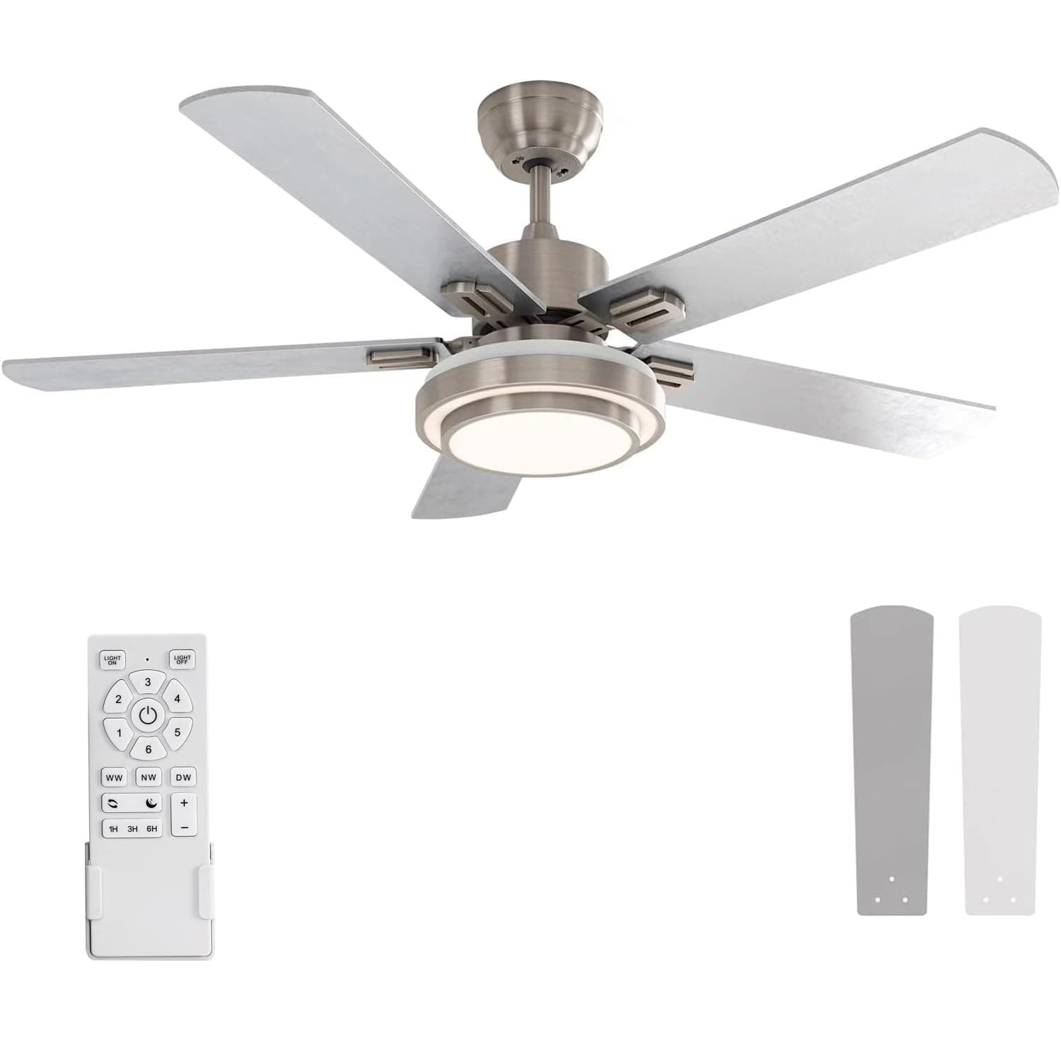 FINXIN Indoor Ceiling Fan Light Fixtures Remote LED 52 Brushed Nickel Ceiling Fans for Bedroom,Living Room,Dining Room Including Motor,Remote Switch (52" 5-Blades)
