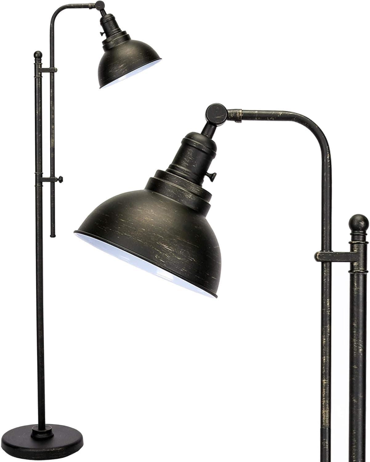 Floor Lamp for Living Room, 65" Tall Industrial Floor Lamp, Adjustable Height & Head Vintage Metal Standing Reading Pole Lamp for Bedroom, Office, Farmhouse