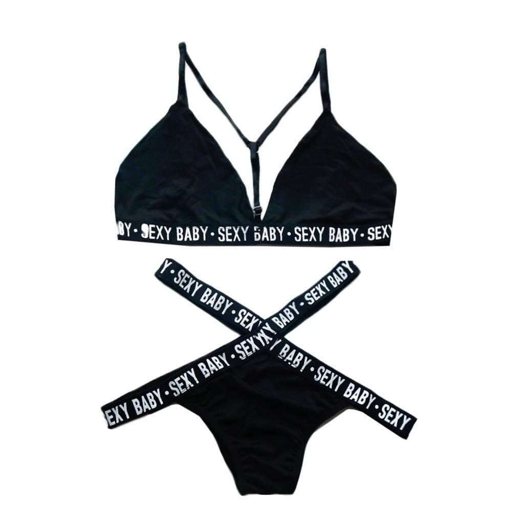 Sexy Women Lingerie Letters Bandage Babydoll Sexy Letter Print Push Up Lingerie Halter Sports Lingerie Set