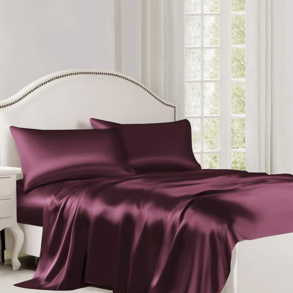 Pure Silk Flat Sheet, 22 Momme Silk Sheet, 100% Mulberry Silk Bed Sheet, Natural Care to Skin, Queen 91" x 102", Grape