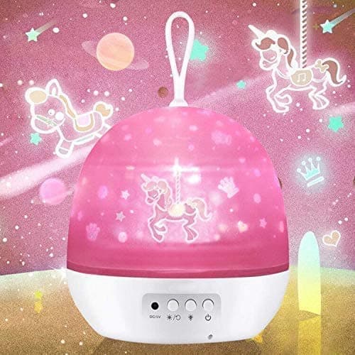 Night Light for Kids,Baby Light Projector,Carousel,Space,Star,Ocean,4 Theme Colorful Projector for Girls Boys,Christmas Gifts for 1-12 Years Old(4 Sets of Film)(White)