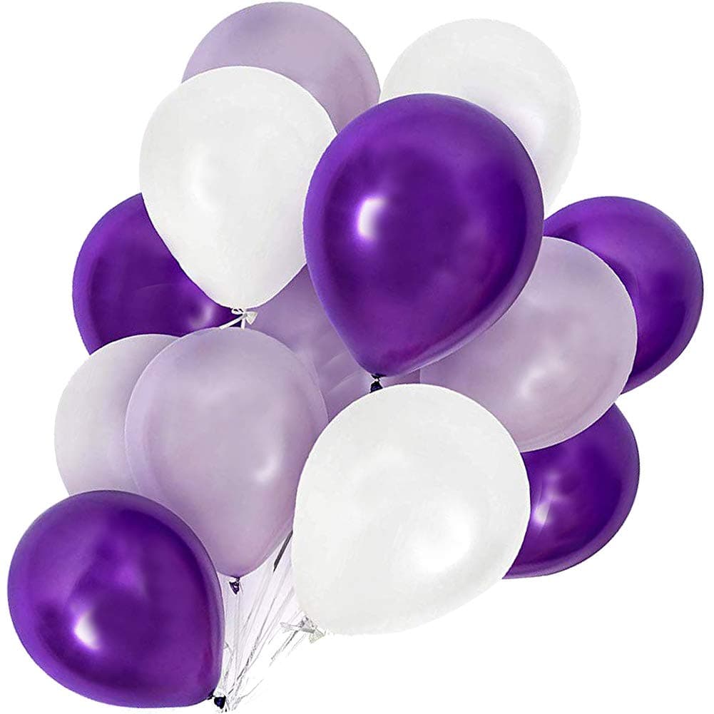 100 Pack Latex Balloons 12 Inches Party Balloons for Wedding Decoration Birthdays Party Decorations Supplies (Purple and Lilac Purple and Pearl White)