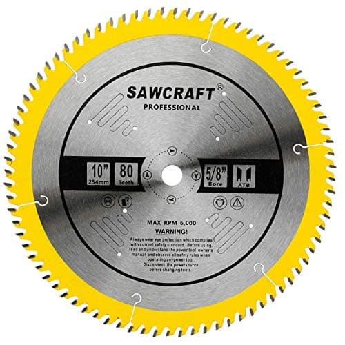 Sawcraft 10 inch 80 Tooth ATB Finish Hard & Soft Wood Saw Blade General Wood Cutting Saw Blade Circular Blade with 5/8" Arbor (10''-80T)