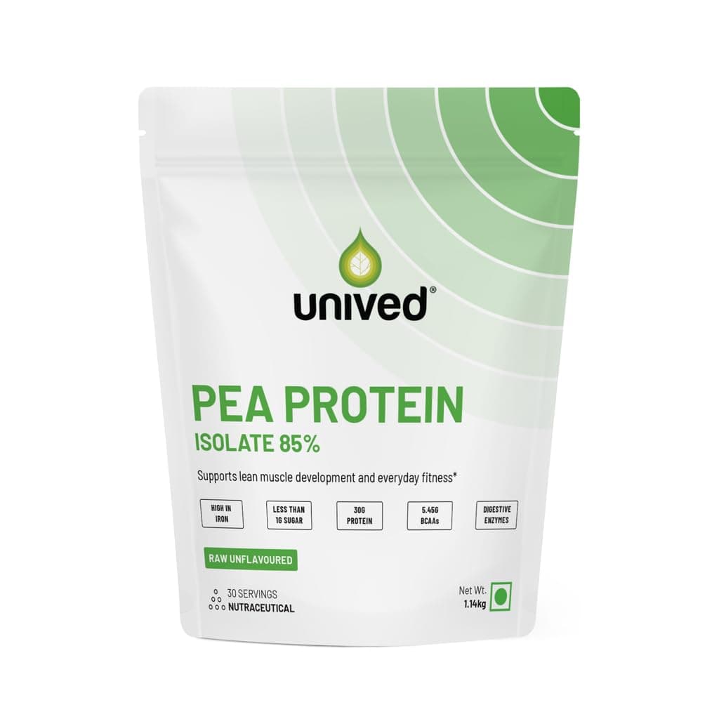 Unived Pea Protein Isolate with Natural Digestive Enzymes, Plant-Based, BCAAs, Amino Acid, Lean Muscle Development, Non-GMO & Sugar-Free, Natural (Raw 30 Servings)