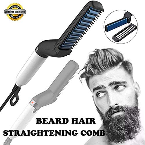 Beard Straightener Comb, Quick Hair Styler Multifunctional Hair Curler Straightening Permed Clip Comb Styler Electric Hair Tool for Men