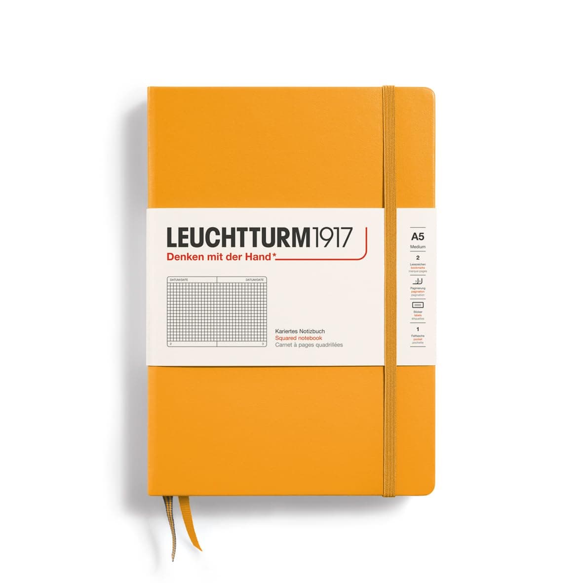LEUCHTTURM1917 363389 Notebook Medium (A5), Hardcover, 251 Numbered Pages, Rising Sun, Squared