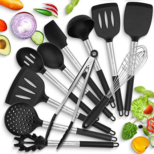 11 Silicone Kitchen Utensil Set - Heat-Resistant Stainless Steel Spatula Set - Cooking Utensils Set - Silicone Kitchen Utensils Sets - Quality Cookware Kitchen Tools - Cooking Set Supplies