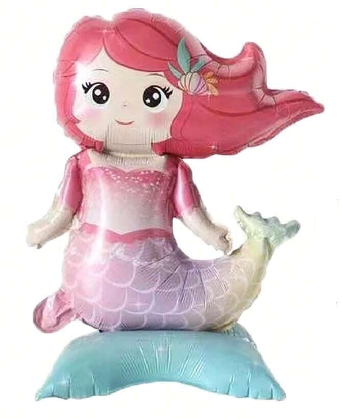 1pc Pink Mermaid Aluminum Foil Balloon Standing 3d Balloon Inflatable With Air For Children's Birthday Party Decoration For Girls