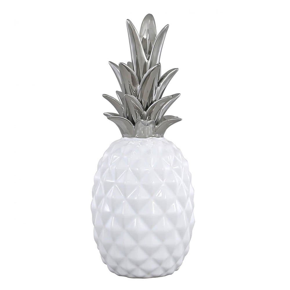Angraves Large White & Silver Pineapple Art Deco Fruit Ornament (27.5cm)