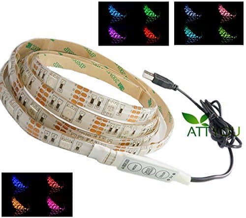 ATTYOU(TM) RGB Led Strip Waterproof 50cm (1.65Feet) 15leds 5050 Strip Light with 5v USB Cable for TV/PC/Laptop Background Lighting USB-powered