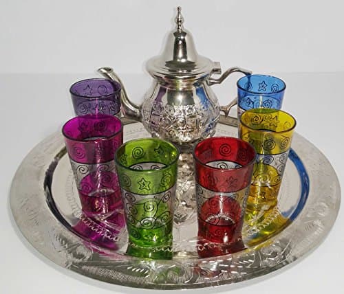 Moroccan Tea Serving Tray Set 1 TEAPOT 6 GLASSES 1 Tray Turkish Middle East