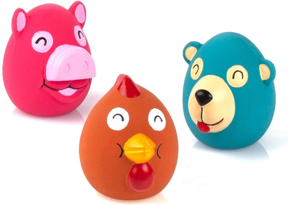 Chiwava 3 Pack 2.6 Inch Squeak Latex Dog Toy Animals Cute Face Interactive Play for Small Dogs Assorted Color