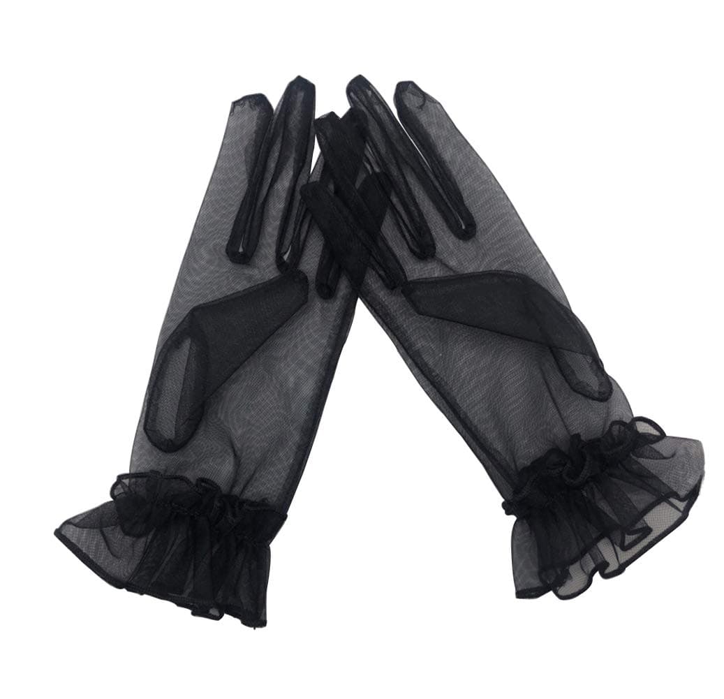 Women's Ruffled Tulle Mesh Gloves Wedding Party Gloves Short Prom Evening Gloves
