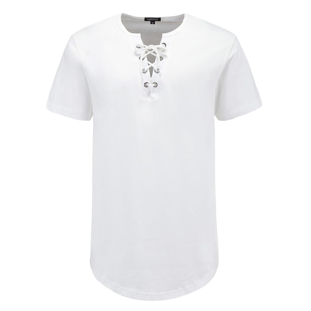 Hispter Men Hip Hop Hoodie Long Casual Longline Long Zipper Sweatshirt (White Lase up, L)