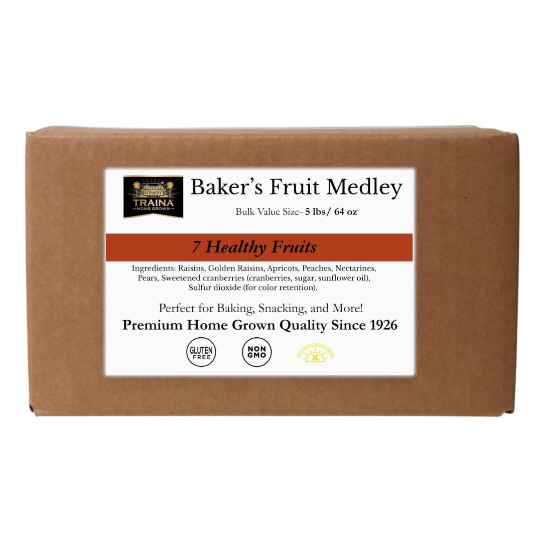 Traina Home Grown Sun Dried Baker’s Fruit Medley - Diced Peaches, Cranberries, Apricots, Pears, Nectarines, and Raisins - Non GMO, Gluten Free, Value Size(5 lbs)
