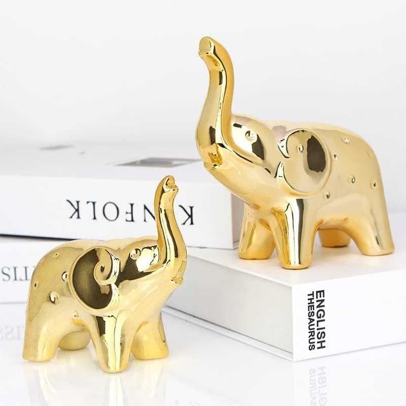 JIMBON A Pair Gold Elephant Statue Home Decor, Sculpture Elephant Ornaments For Living Room Office Desktop Bookshelf, Gold Decor For Anniversary Wedding, Valentines' gifts, Christmases etc