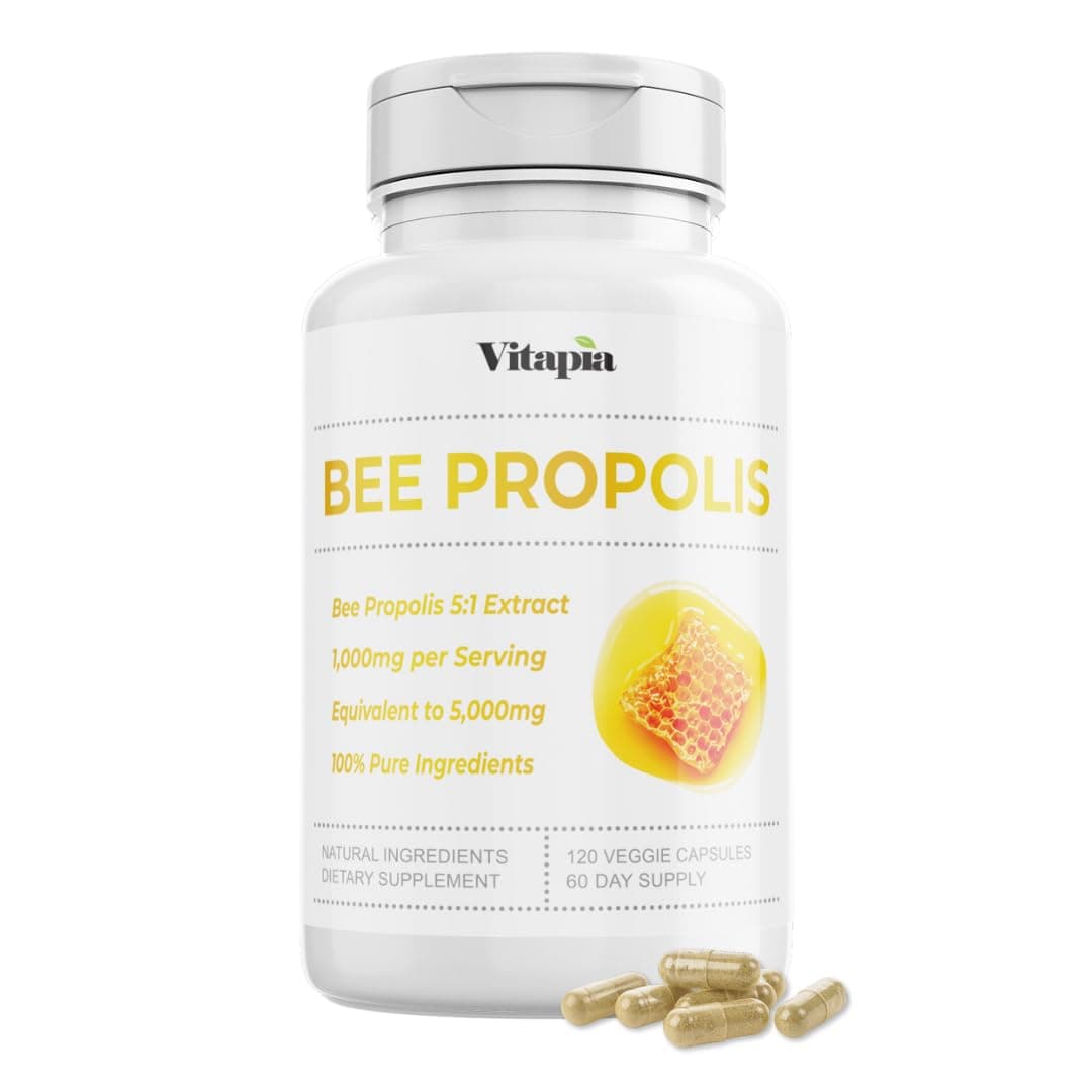 Bee Propolis Extract Capsules 1000mg Supplement for Immune Support, Vitality, Skin Health - Potent Polyphenols, Flavanoids, Antioxidants - 120 Count, Non-GMO, Gluten-Free