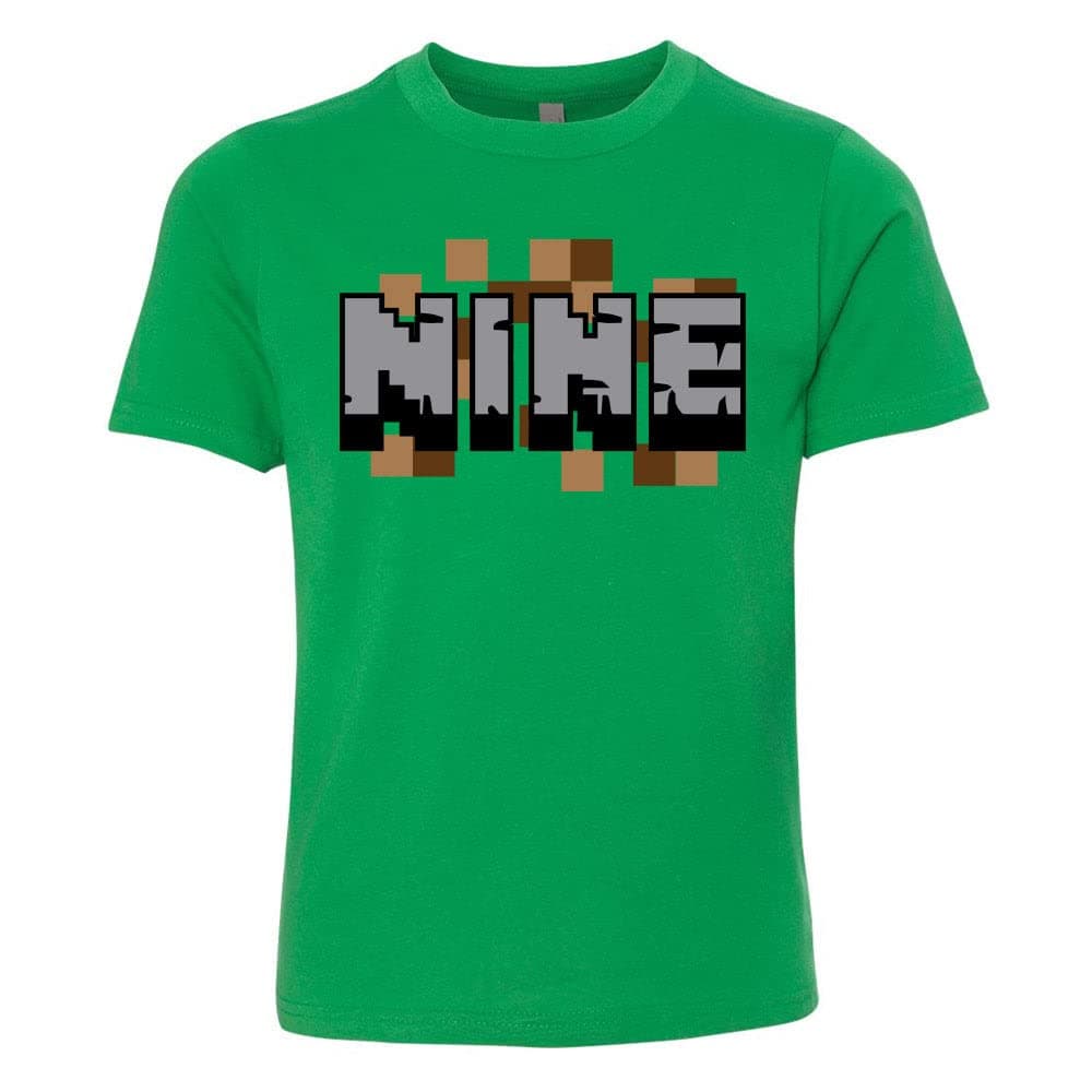 Pixel Nine 9th Birthday Mine Mining Video Game Kids T-Shirt Youth