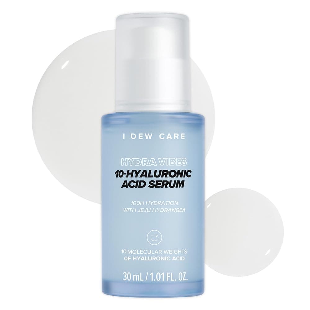 I DEW CARE Hyaluronic Skincare - Hydra Vibes 10-Hyaluronic Acid Serum | Jeju Hydrangea, Moisturizing, Korean Glass Skin, Vegan, Cruelty-Free, Hydrating, Dry Skin Treatment, 1.01 FL Oz.