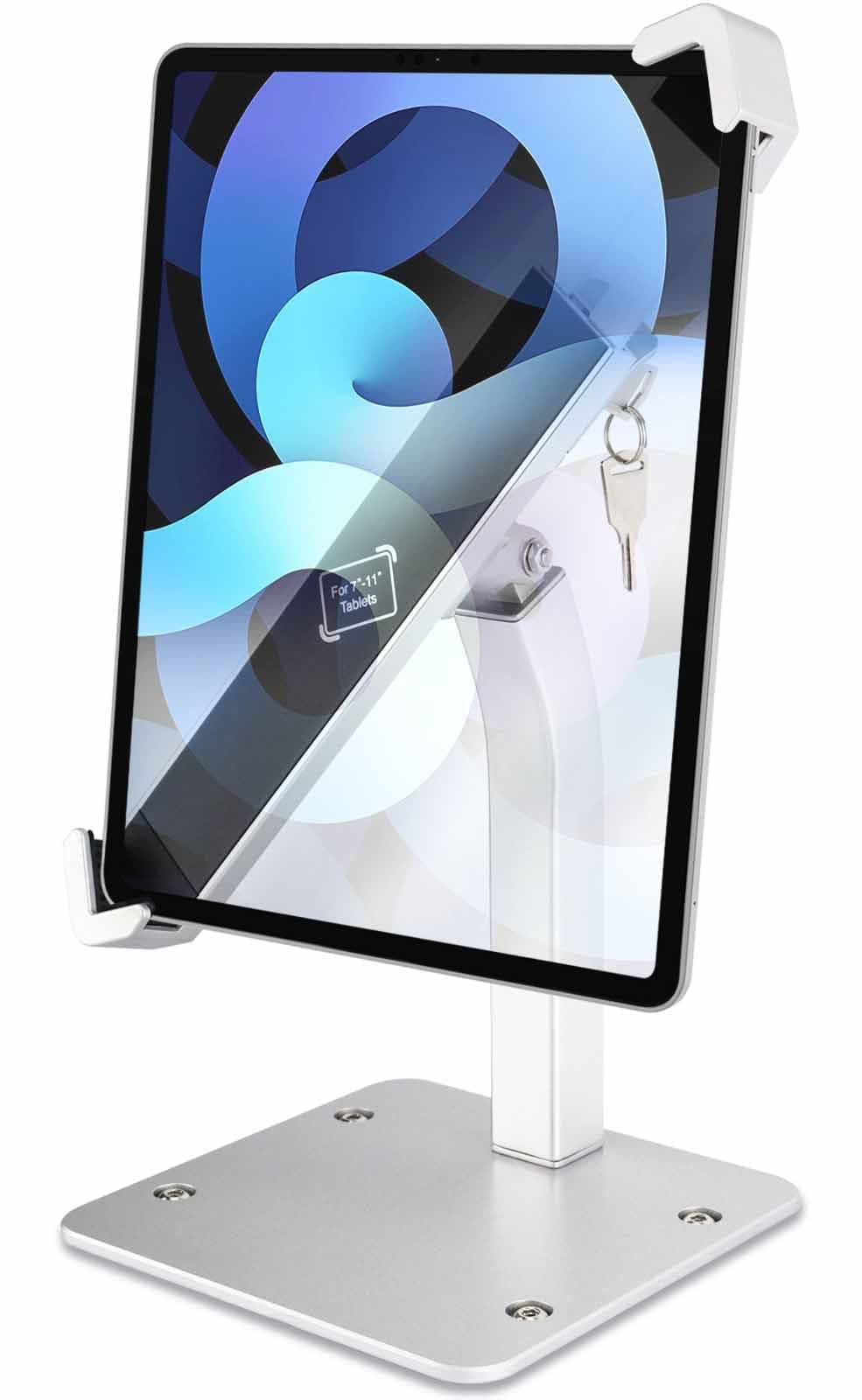 Aozcu Anti Theft Desktop Tablet Stand, Tablet Kiosk Stand Mount with Security Lock and Key, 360°Rotating Metal Table/Countertop/POS Holder for iPad 11 Air, Galaxy tab, E-reader, More 7-11" Tablets