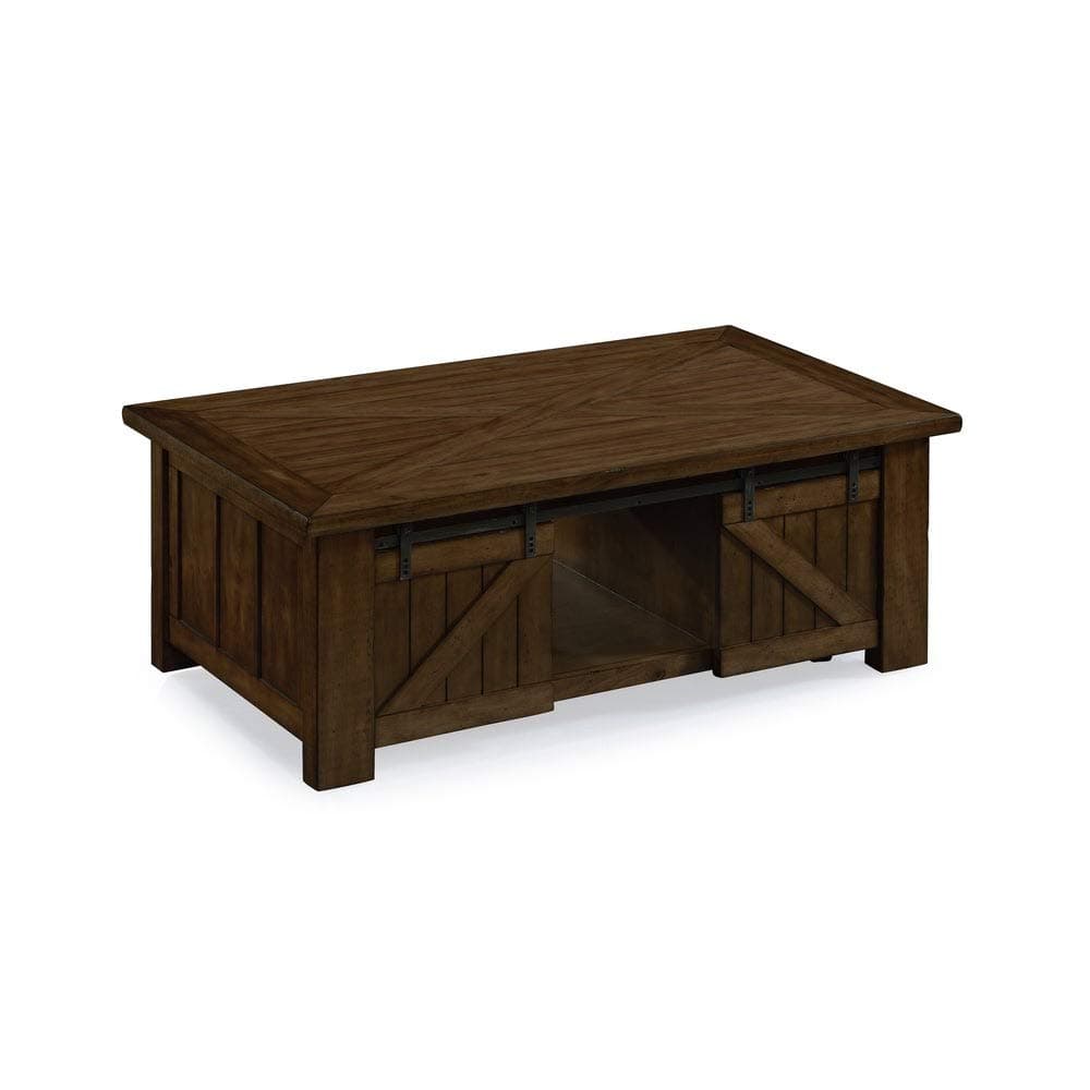 Magnussen Home Furnishings Fraser Farmhouse Rustic Pine Lift Top Sliding Door Coffee Table on Casters - 50 x 28 x 18