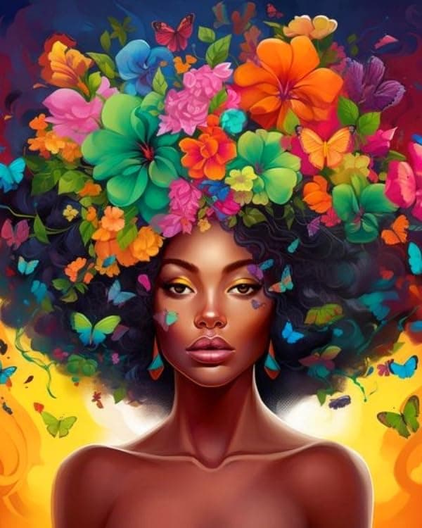 Clendo DIY African Woman Paint by Numbers for Adults Canvas, Flowers and Girl Paint by Number Kits on Canvas - Frameless Oil Painting Kits Arts and Crafts for Home Decor Present 16x20 inch
