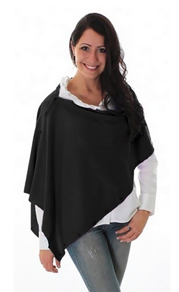 Bordeaux Button Wrap Cape Shawl Scarf Black