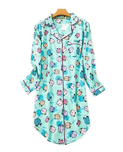 CHUNG Women Long Sleeve Flannel Nightgown Cotton Patterns Button Down Sleepwear Plus Size 4-18